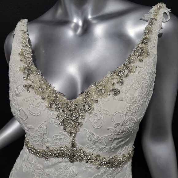 NWT~$1795~DAVINCI~SZ 6~IVORY OFF WHITE RHINESTONE BEADED LACE WEDDING DRESS - Picture 5 of 16